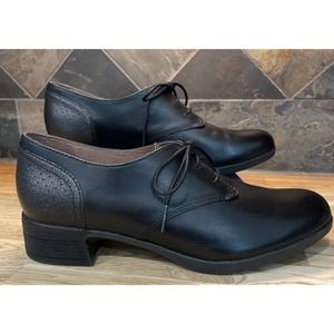 Dansko Louise Size 39 Black Leather Derby Oxford lace up shoe block heel